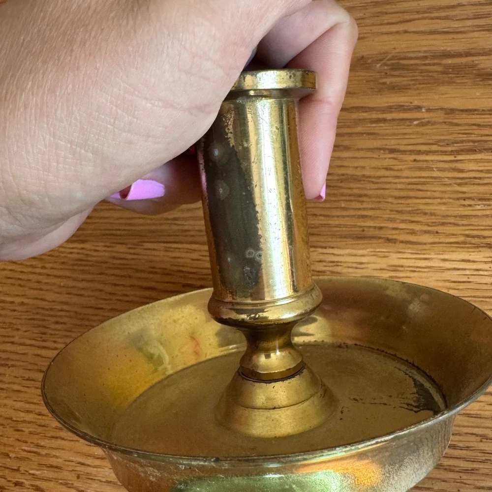 Vintage‎ Solid Brass Chamberstick Candle Holder Made in India Gold Tone